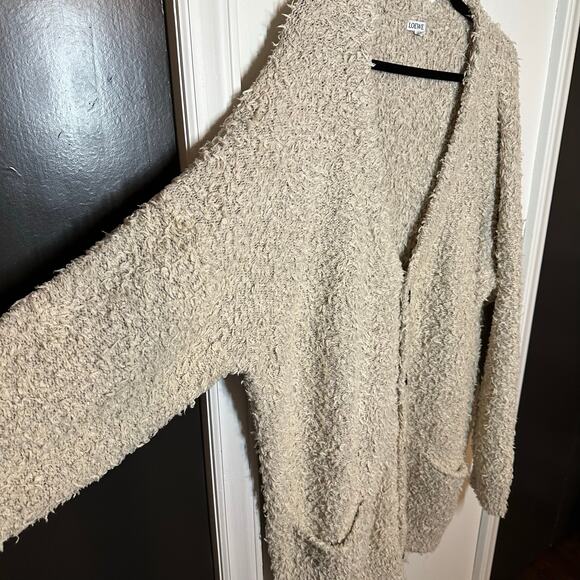Loewe Men's Beige Yzzuf Cardigan Sweater Size XL Linen Wool Blend Shaggy Cream - Picture 4 of 16